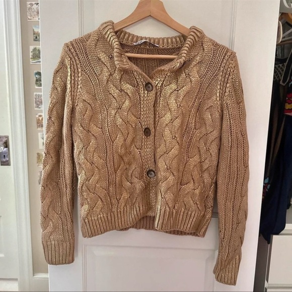 Zara Gold Cable Knit Cardigan - Picture 5 of 6